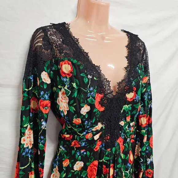 By Anthropologie Lacy V-Neck Mini Dress Women Size 4 Black - Picture 5 of 14